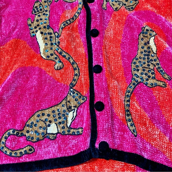 “THAT SWEATER” Neon Pink & Orange Chetah w/ Sequencing & Chenille - Picture 7 of 12